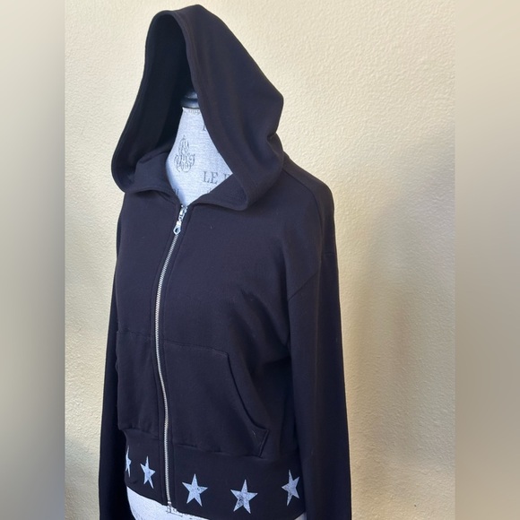 Michael Lauren Black Cropped Kaholo Star Print Hooded Jacket Small New With Tags - Picture 10 of 13